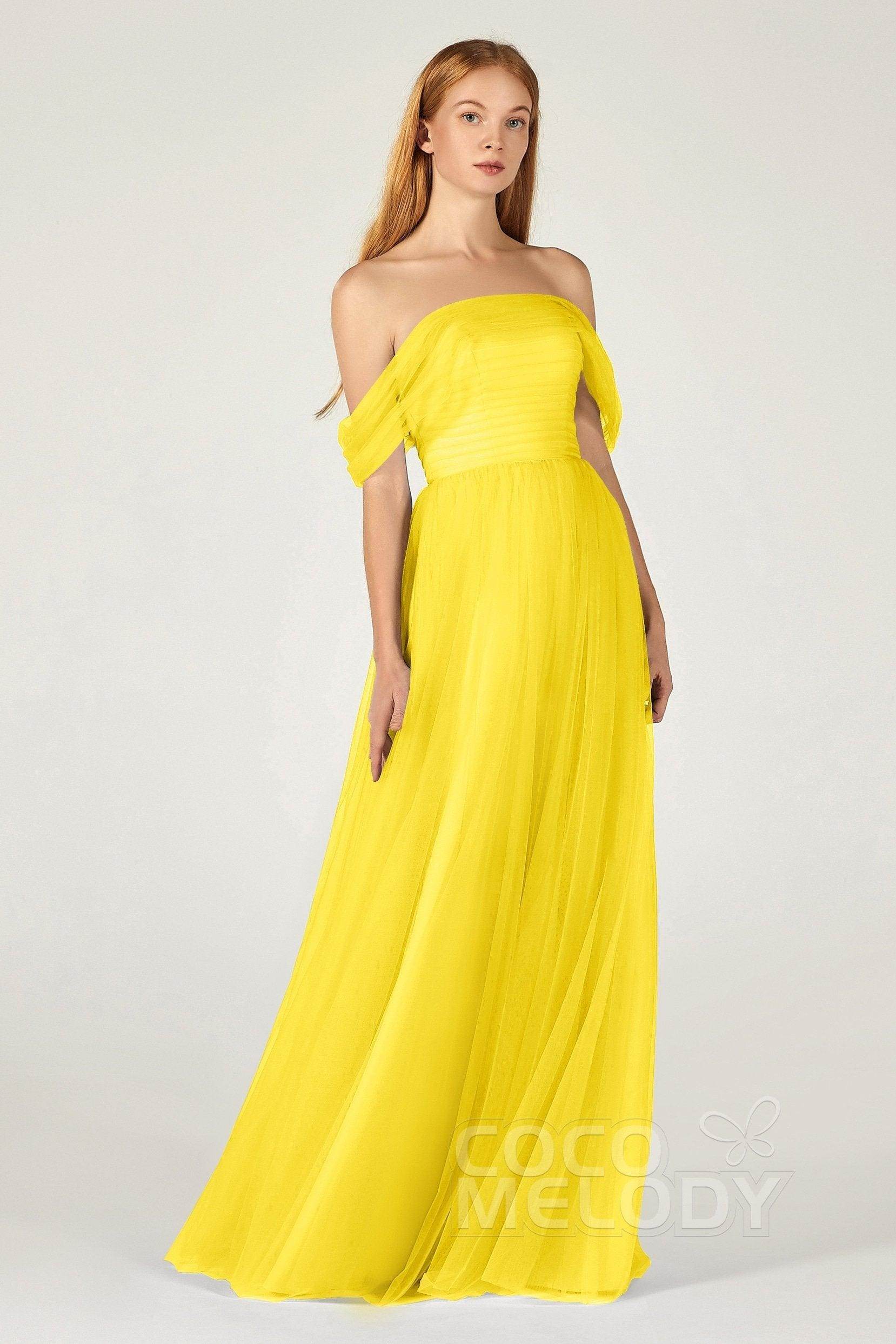 A-Line Floor Length Tulle Bridesmaid Dress CB0382 - COCOMELODY